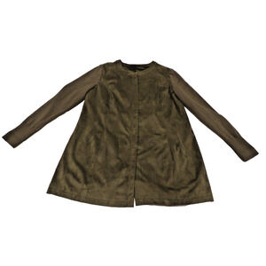 H by Halston Jacket Shacket Womens Green 12 Full Zip Olive Faux Suede